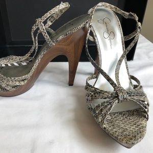 Jessica Simpson Snakeskin Wooden Heel Sandals